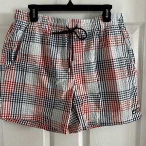 Southern Marsh Plaid Swim Trunks - Red, White, and Blue
